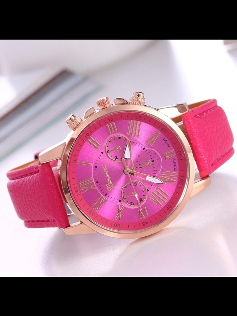 NWOT Women’s Pink Leather Strap Fashion Watch - Unbranded